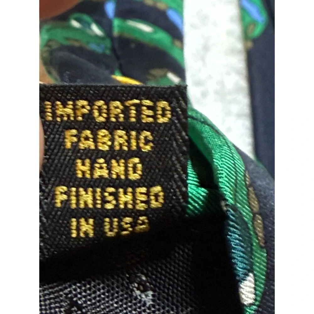 Josh Bach Mens Silk Tie Golf Course Aerial View Navy Blue Green Hand Finished